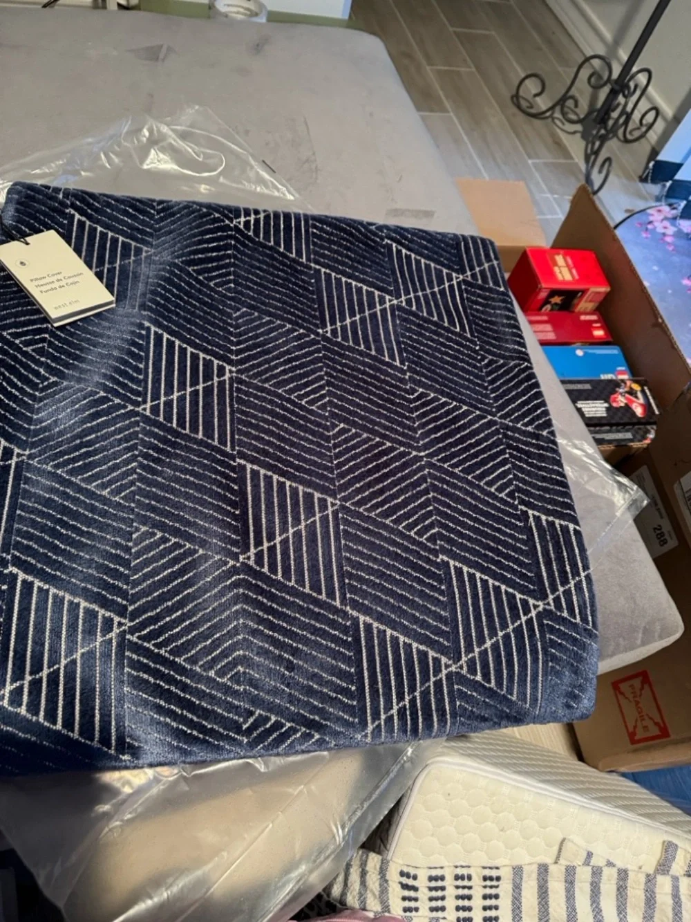 Navy Geometric Throw Pillow Cover - Modern Home Accent